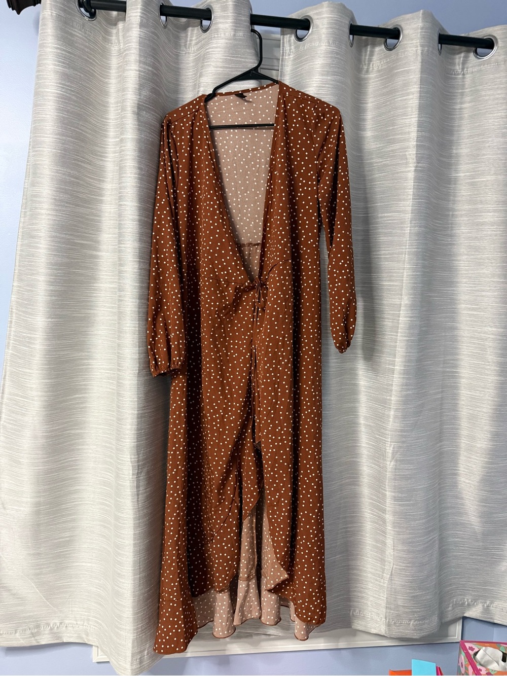 Brown Polka Dot Wrap Maxi Dress
